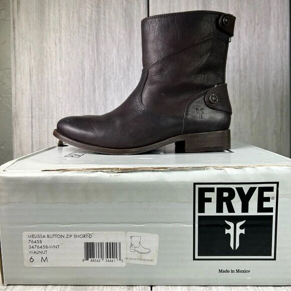 Frye Melissa Button Zip Up Short Ankle Bootie Brown Leather Shoe Womens Size 6 B - Picture 9 of 11